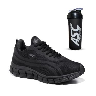 Imagem de Tênis Feminino Ascension + Coqueteleira – Leve, Macio e Confortável para Caminhada, Corrida, Academia e Uso Diário | Estilo Esportivo e Urbano (Preto + CQ.PTO, BR, Adulto, Numérico, 37)