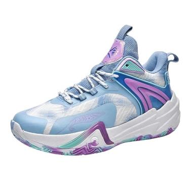 Imagem de ZHNSHM Tênis de basquete feminino, moderno, de cano alto, atlético, leve, vôlei, caminhada, corrida, esportes ao ar livre, Azul, 38