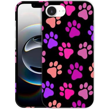 Imagem de SM CASES Capa para iPhone 16e - Padrão de pata de cachorro sem costura design impresso 3D capa traseira de plástico rígido compatível com iPhone 16e