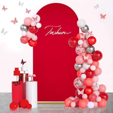 Imagem de SoarDream Capa de fundo de arco vermelho elastano ajustável 1,8 m capas de arco de casamento balão redondo arco Chiara tecido de pano de fundo para chá de panela, casamento, festa de aniversário