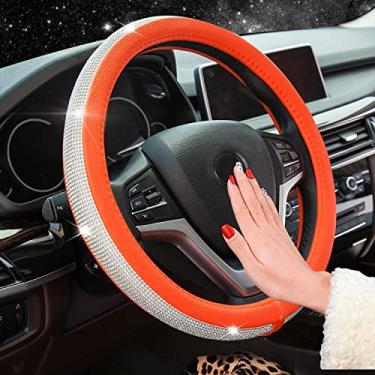 Imagem de ChuLian Capa para volante de carro Bling Diamond com strass de cristal universal de 38 cm para Fusion Focus HRV Corolla Prius Rav4 Tacoma Camry (laranja)
