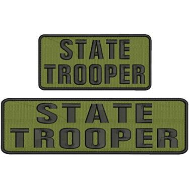 Imagem de Adesivos bordados State Trooper 3 x 10 e 3 x 6 gancho preto costura verde por HightSeller