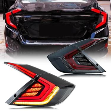 Imagem de Conjunto de luzes traseiras de LED compatível com Honda Civic 2016-2021 Sedan 10ª geração de animação de inicialização acessório de lâmpadas traseiras transparentes [não serve para Hatchback/Coupe]