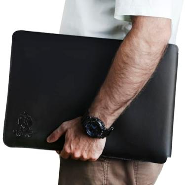 Imagem de Luva Pasta Capa Case/Mouse Pad Para Notebook Couro Preta 14,1 Polegadas. Acompanha Porta Copos. - MGA Store