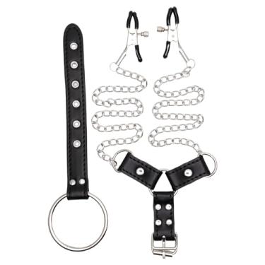 Imagem de MRSLYFQH Anéis de mamilo com colar de corrente e colar gargantilha com letra de nome, joias de mamilo não perfuradas, correntes corporais para homens e mulheres, piercing de mamilo falso ajustável