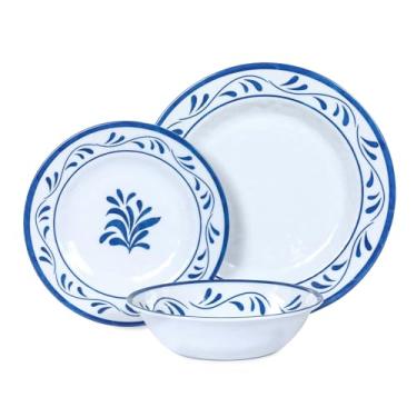 Imagem de Conjuntos de louça de melamina, 12 peças, pratos e tigelas de melamina, conjuntos de pratos e tigelas de festa, conjunto de pratos de acampamento para 4, inquebrável, livre de BPA, lavável na