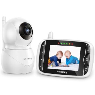 Imagem de H.elloBaby Monitor de monitor de bebé com câmara e áudio, ecrã IPS LCD vídeo Baby monitor sem WiFi visão noturna por infravermelhos, temperatura, 8 idiomas, canção de berço, áudio bidirecional