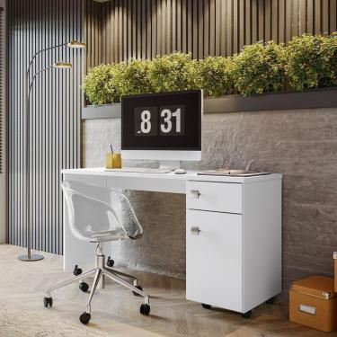 Imagem de Escrivaninha Office Malta - 1 Gaveta Com Chave E Rodízios Branco - Lukaliam Móveis Branco