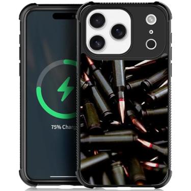 Imagem de ZHEGAILIAN Capa compatível com iPhone 16-5G Pro, parte traseira de vidro temperado + silicone macio TPU proteção contra choque - AK 47 metralhadora munição