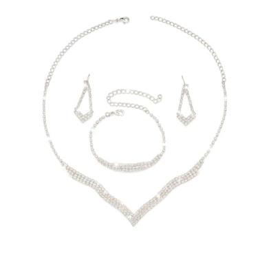 Imagem de Conjunto Colar Brinco Pulseira Zircônia Cúbica Prata Minimalista - Noiva Casamento Festa Formatura Debutante - Presente Mãe Namorada Amiga - Sofisticado Réveillon Ano Novo