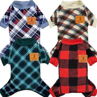 Imagem de Pijamas de veludo xadrez XPUDAC para cães e gatos pequenos (pacote com