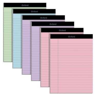 Imagem de Oxford Blocos de escrita coloridos, régua ampla, pequenos blocos de escrita, cadernos para escola e escritório, 4 cores sortidas: 2 rosa, 2 roxas, 1 azul, 1 verde, 21,6 cm x 29,8 cm (1017038)