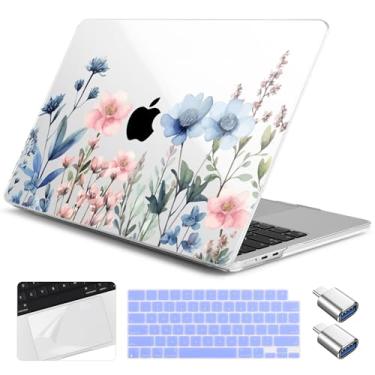 Imagem de Yebiseven Capa para MacBook Air 13,6 polegadas M4/M3/M2 2025 2024 2023 2022 lançado A3240/A3113/A2681, capa rígida para laptop com capa de teclado e protetor de trackpad e 2 adaptadores OTG, Meadow