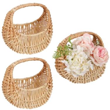 Imagem de Cesta de vime de meia lua de vime de vime, cesta pequena de palha de salgueiro com alça, ideal para casamento, piquenique, armazenamento de jardim e decoração de casa