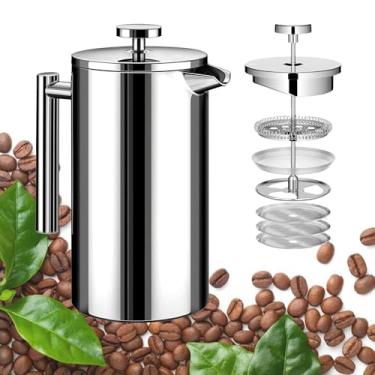 Imagem de Samll Cafeteira francesa de aço inoxidável 600 ml (3 xícaras), isolamento de parede dupla para fermentação quente e fria, prensa compacta de café e chá para acampamento, escritório, viagem, com 3