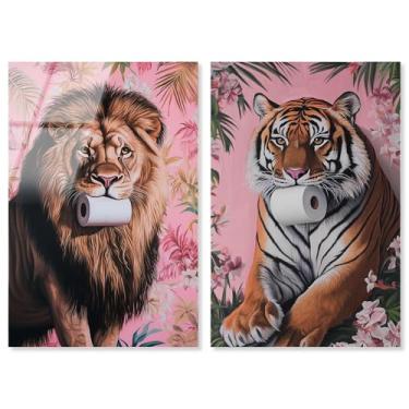 Imagem de Conjunto de animais de papel higiênico tropical impressão de arte maximalista por Art Remedy, pronto para pendurar, 50 x 76 cm
