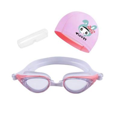 Imagem de Kit Óculos, Estojo e Touca de Natação Infantil Hero Band, Branco rosa 