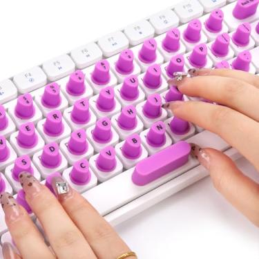 Imagem de DR.YYDF Adesivos de teclado para unhas longas com letras, bolhas de teclado de unhas longas para proteger a arte de unhas, adesivos autoadesivos reutilizáveis para teclas elevadas (roxo)