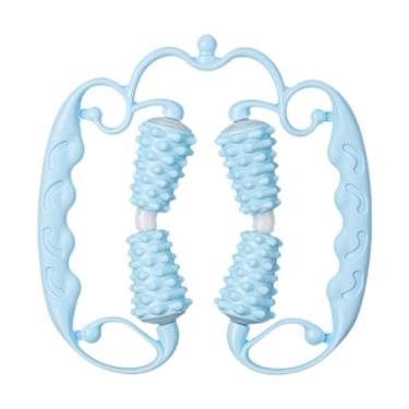 Imagem de harayaa Rolo muscular portátil com 4 rodas, ferramenta de massagem para pernas e fáscia, rolo de massagem para celulite para exercícios, condicionamento, Azul