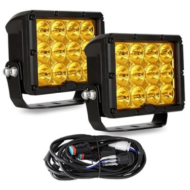 Imagem de BIGLION.X Luz de condução LED âmbar, holofote offroad, luzes off-road de LED amarelo para caminhão engenheiro de trator, 12/24 V (7 polegadas)