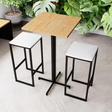 Imagem de Conjunto Mesa Alta Bar Bistrô Quadrada Pinus 2 Bancos Estofado Industr