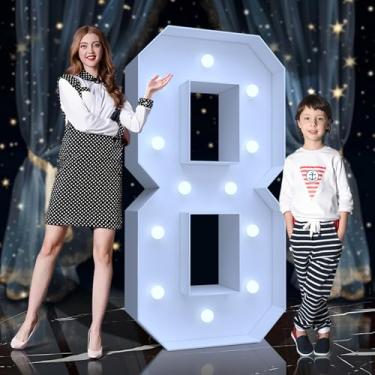 Imagem de Tenda para letreiro de 1,8 m - Números grandes iluminados com LED branco frio, letreiro de placa de espuma fácil de montar com suporte traseiro para aniversário, casamento, decoração de festa