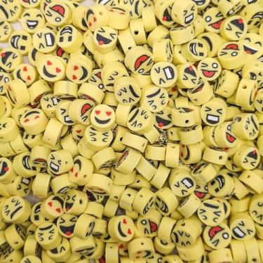 Imagem de Miçanga Passante Redondo Smile Diversos Fimo Amarelo 10mm 10pçs 6g - M