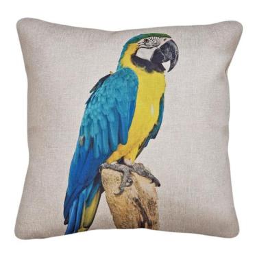 Imagem de Capa Almofada Pássaro Arara Canindé Tecido Linho Bege 43x43 - M3 Decor