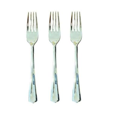 Imagem de Kit 48 Garfos Descartáveis De Luxo Em Plástico Prata 18Cm - Blook
