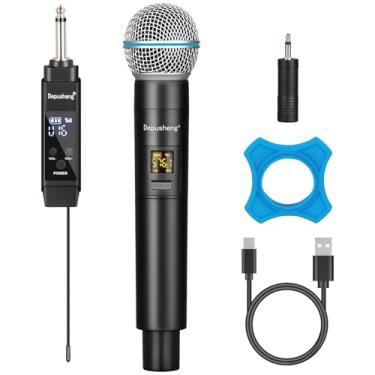 Imagem de Depusheng Microfone sem fio, sistema de microfone dinâmico sem fio duplo profissional com receptor recarregável (160 pés), conjunto de microfones de karaokê para cantar, karaokê, casamento, DJ, festa