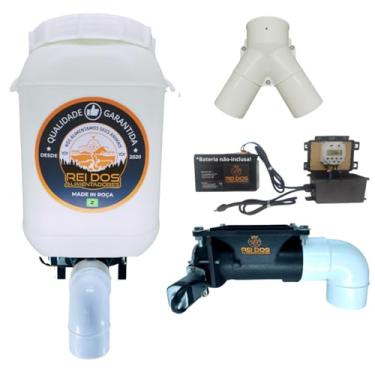 Imagem de Alimentador Automático com Reservatório de Ração de 25 Litros com Divisor Y, Programável via Timer 12V para uso com Bateria 12V, Ideal para Cachorro Cavalo Bovino Ovelha Porco Galinha Pato Peixe