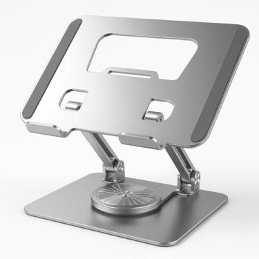 Imagem de Suporte para Notebook até 11 Polegadas e Tablet/Celular Dobrável Ajustável 360° Para Mesa Portátil Ergonômico de Metal Alumínio indicado para Home Office e Escritórios - (PRATA) - (CINZA)