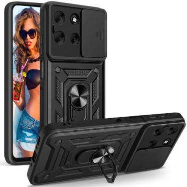 Imagem de Ephoou Capa protetora para Motorola Edge G56, proteção à prova de choque de grau militar com capa de câmera deslizante e anel magnético rotativo de 360° para Edge G56 SJ preto