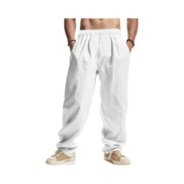 Imagem de Calças Masculinas Leves De Algodão E Linho Com Corte Reto, Respiráveis