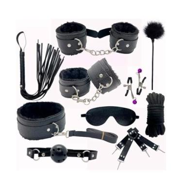 Imagem de Kit Brinquedos Sexuais Para Casal Algemas, Brinquedos Sexuais para Adultos 10 Peças Erótico - Preto