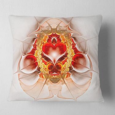 Imagem de Designart Manta abstrata de coração fractal grande vermelho simétrico para sala de estar, sofá, enchimento de almofada de alta qualidade + capa de almofada impressa em ambos os lados 45,72 x 45,72 cm