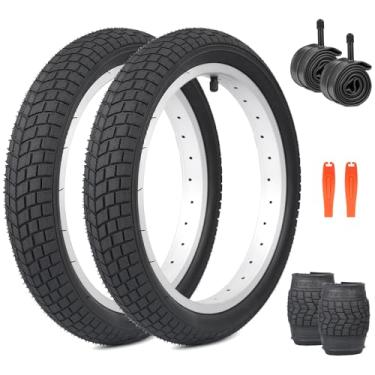 Imagem de ZUKKA Pneu de bicicleta de 16 x 2,125 polegadas de 40,6 cm dobrável para bicicleta infantil MTB Mountain Bike (16 x 2,125 polegadas / 2 pneus + 2 tubos + 2 alavancas/preto)