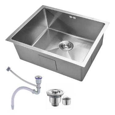 Imagem de Cuba Pia Inox Cinza Quadrada Cozinha Gourmet 60x45cm com Acessórios