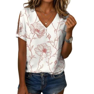 Imagem de Blusa feminina Zhyaj com estampa floral boho com decote em V e manga c