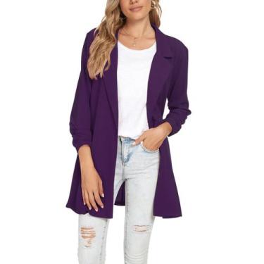 Imagem de Blazer Unifizz feminino de manga franzida 3/4 leve  roxo