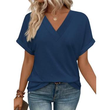 Imagem de Túnica feminina WIHOLL Plus Size 2025 com decote em V azul marinho