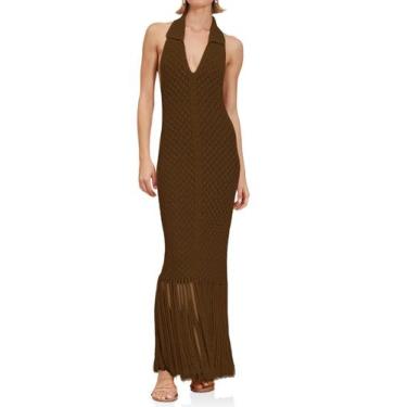 Imagem de Vestido maxi Saodimallsu, crochê, frente única, franja, decote em V, m