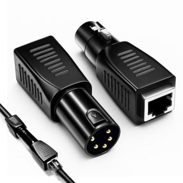 Imagem de KAKABUBBLE Kit adaptador DMX para RJ45, conversor XLR para Ethernet de 3 pinos e 5 pinos, pacote com 2 (macho e fêmea), use cabo CAT-5/CAT-6 para controle de iluminação DMX512 (5 pinos fêmea-macho)