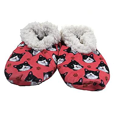 Imagem de Pantufas femininas pretas e brancas de gato super macias – Tamanho único – Pantufas aconchegantes para casa – Parte inferior antiderrapante – perfeitas para presentes de gato preto e branco