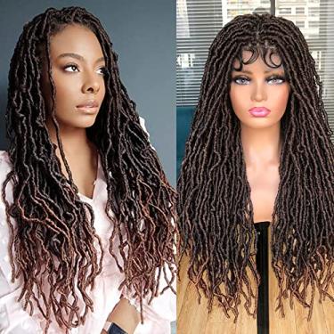 Imagem de Annivia Perucas trançadas com caixa de renda dupla de 81 cm para mulheres negras falsas perucas quadradas sem nós com cabelo de bebê peruca longa dreadlock preta natural trançada à mão sintética