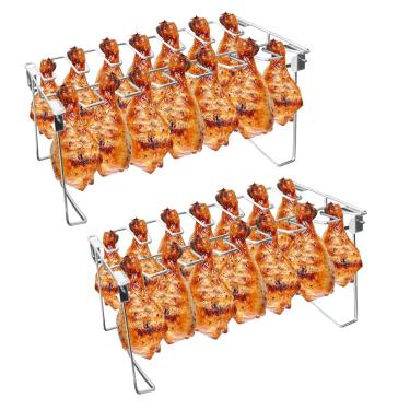 Imagem de Locadence Suporte de perna de frango, suporte dobrável de aço inoxidável para asas de frango, suporte de coxa de frango, suporte de frango, suporte de assadeira de forno de churrasco para