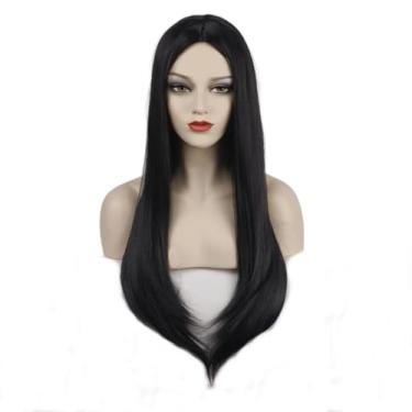 Imagem de SisiruKou Peruca feminina preta longa reta Halloween fantasia de Natal cosplay