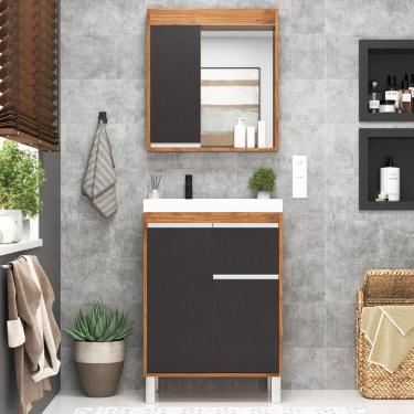 Imagem de Conjunto para Banheiro com Cuba e Espelheira Soft Amêndoa/Grafite