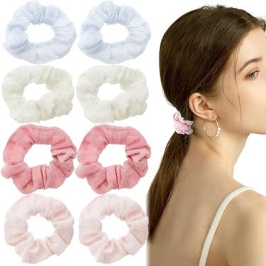 Imagem de Pacote com 8 elásticos elásticos de cabelo de algodão macio para mulheres e meninas, faixas de cabelo de tamanho grande 9 cm, laços de cabelo em cores creme