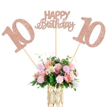 Imagem de 12 Pack Happy Birthday 10th Centerpiece Sticks Glitter Ten Cheers to 10 Years Old Table Centerpiece Sticks for 10 Fabulous Happy Birthday Theme Party Supplies Rose Gold